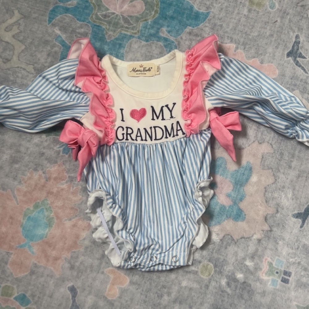 Mud Pie Striped Blue and Pink Grandma Bodysuit